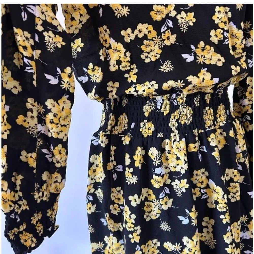 MICHAEL KORS NWT LONG SLEEVE FAUX WRAP RUFFLED FLORAL BLOUSON DRESS - Picture 3 of 5